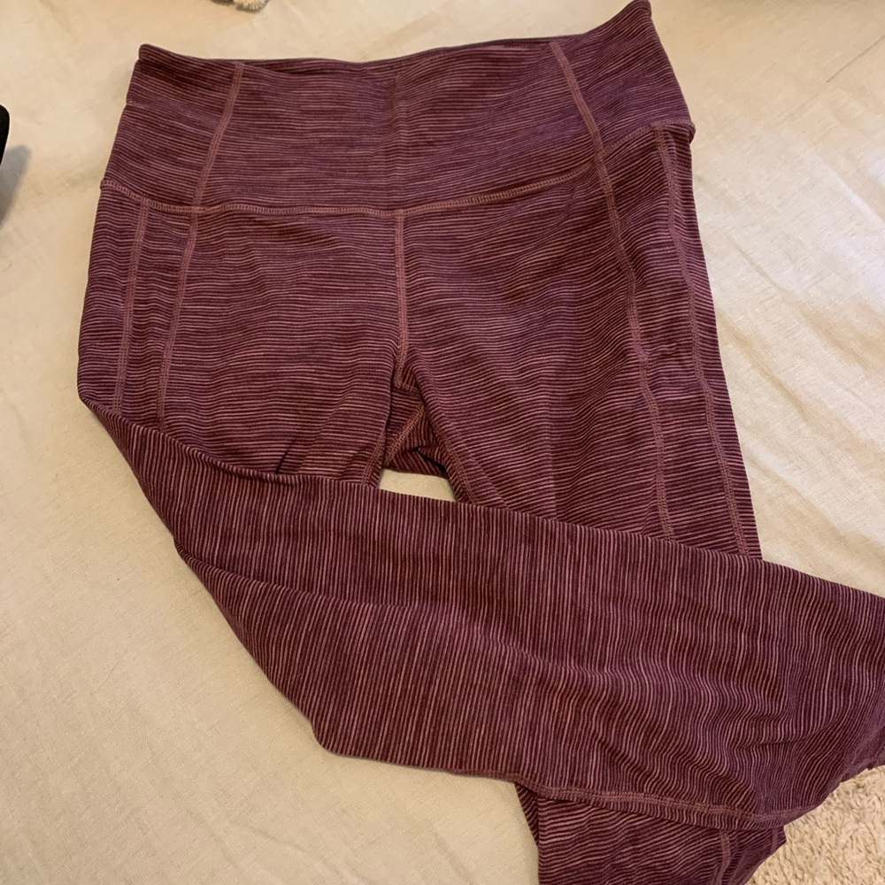 Full-length maroon Athleta leggings